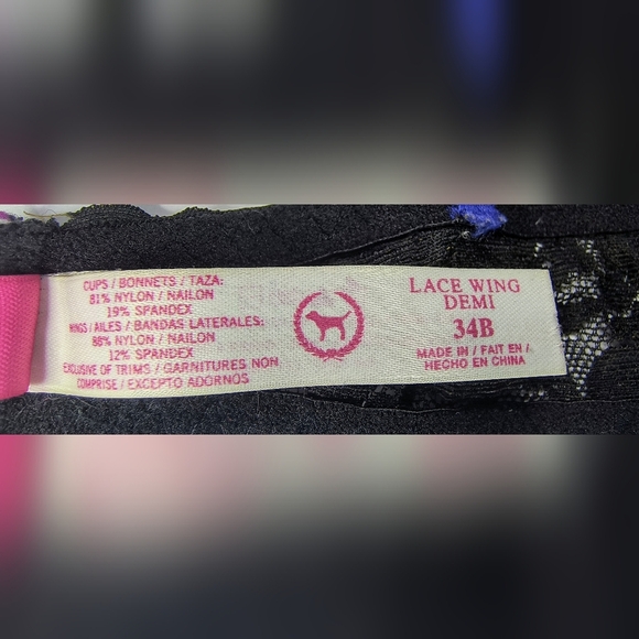 Victoria's Secret PINK Elegant Black and Blue Polka Dot Lace Wing Demi Bra, 34B - Picture 5 of 8